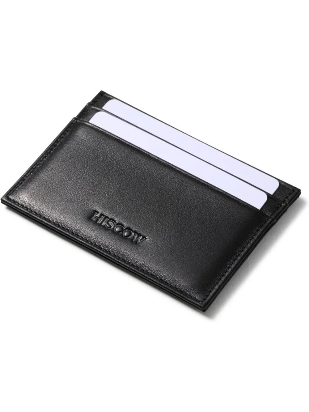 Slim Full Grain Leather Card Holder with ID Window - Stylish Black Wallet for